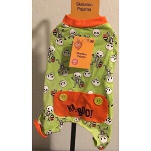 PET CENTRAL Skeleton KA-BOO Dog Pajamas Size SMALL Green/Orange Halloween NEW!